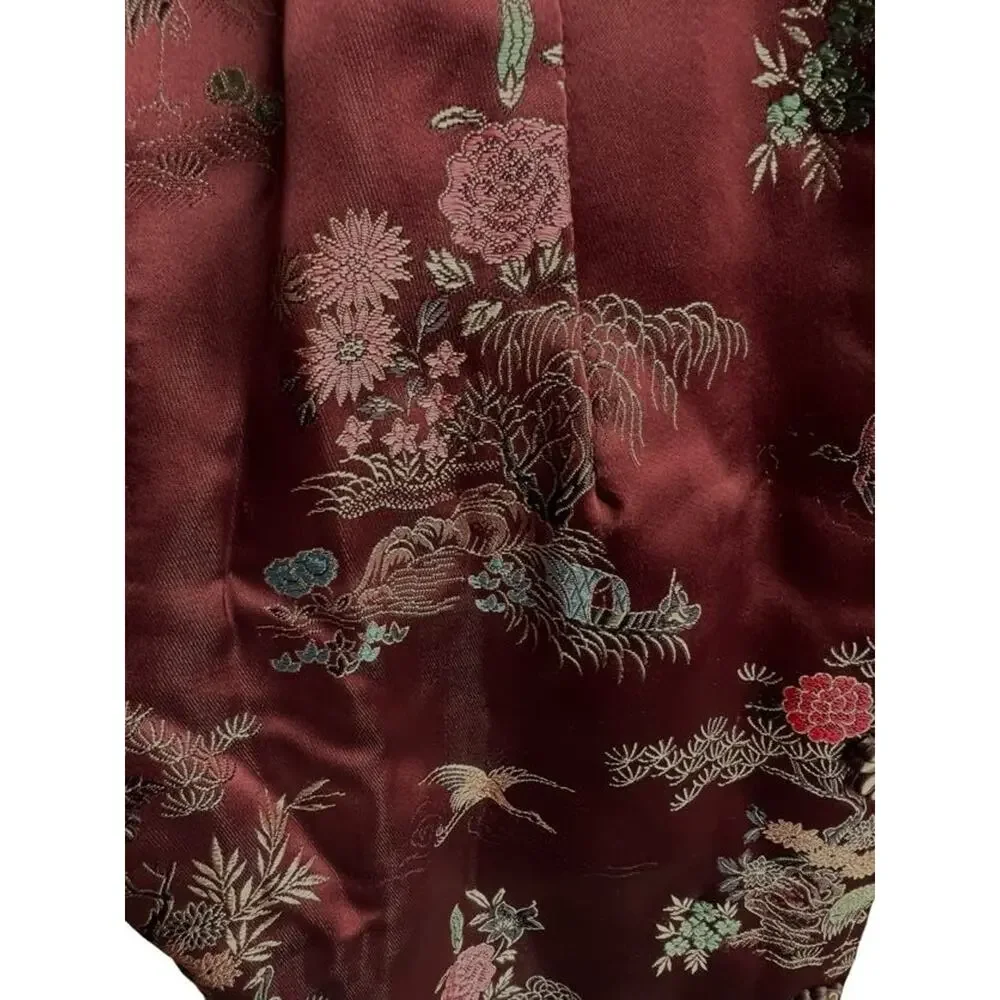 Vintage 60s Fans of S.F. Tea Timer Jacket Women Red Satin Rayon Embroidered L